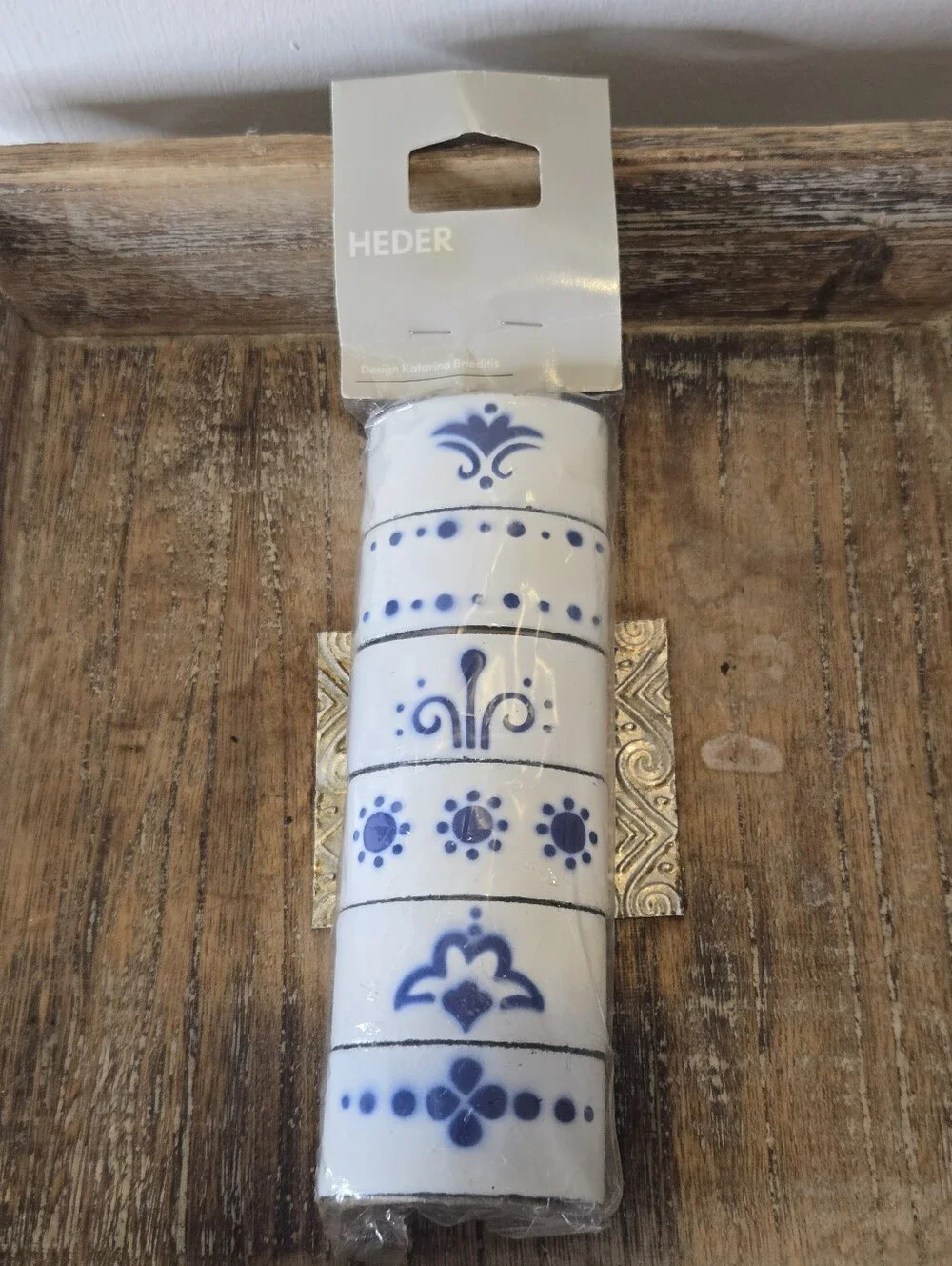 Vintage IKEA Heder Enamel Napkin Rings Set of 6 Blue White Folk Art NIP